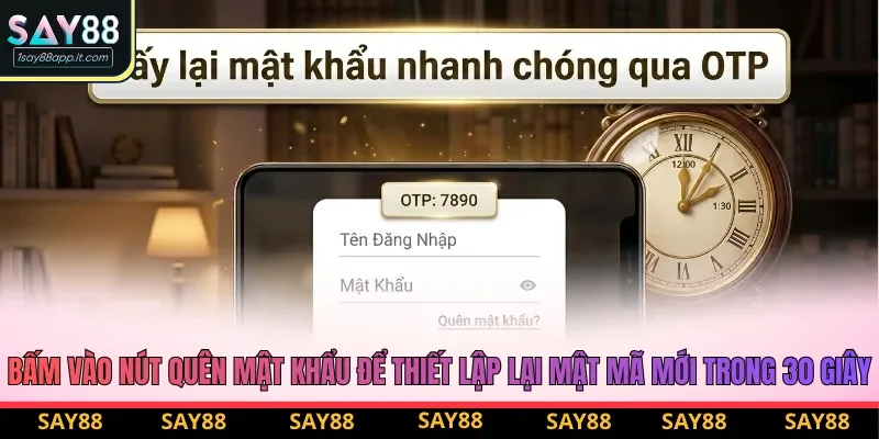 bấm vào nút Quên mật khẩu để thiết lập lại mật mã mới trong 30 giây bấm vào nút Quên mật khẩu để thiết lập lại mật mã mới trong 30 giây